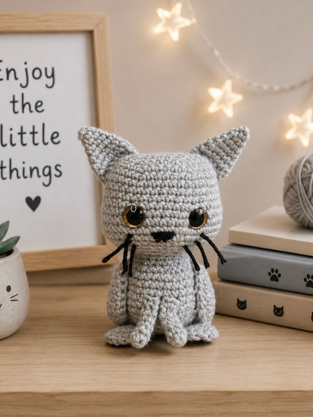 Silver Cat Amigurumi Toy Crochet Handmade Decor Gift